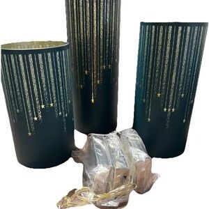 Valerie Set of 3 Illuminated Starry Night Hurricanes teal. New!!